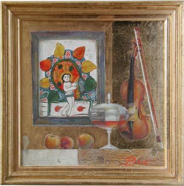 Composition with icon, violin and apples / Pop-Negresteanu Vasile
