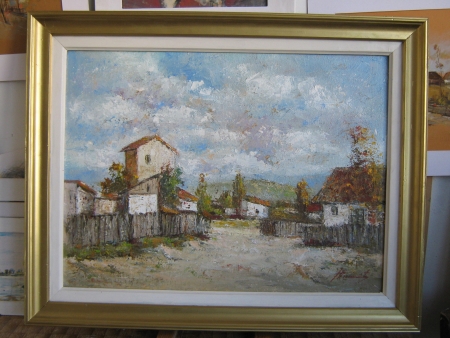 Tablou/Pictura lucrare in cutit, ulei, panza lipita pe carton(5)- F. Dumitru / Dumitru Fanel