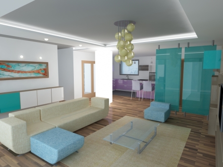 Living room with open kitchen / Lega Irina