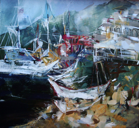 Peisaj cu barci, la Balchikn ( înrămat) / Popescu Gabriela