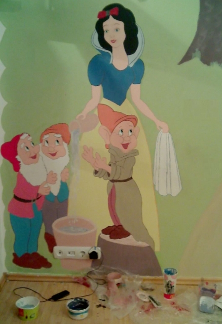 Pictura decorativa camera de copil - Alba-ca-zapada si cei 7 pitici / Milco Cristi