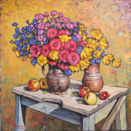 STILL LIFE WITH  FLOWERS AND  APPLES / Croitor David