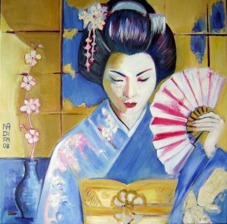 Blue geisha with fan / Radulescu Nadia