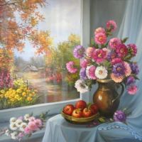 Flori de toamna in fereastra