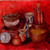 Still life with red background