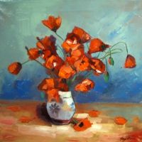 Red Poppies in clay pot