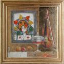 Composition with icon violin and apples